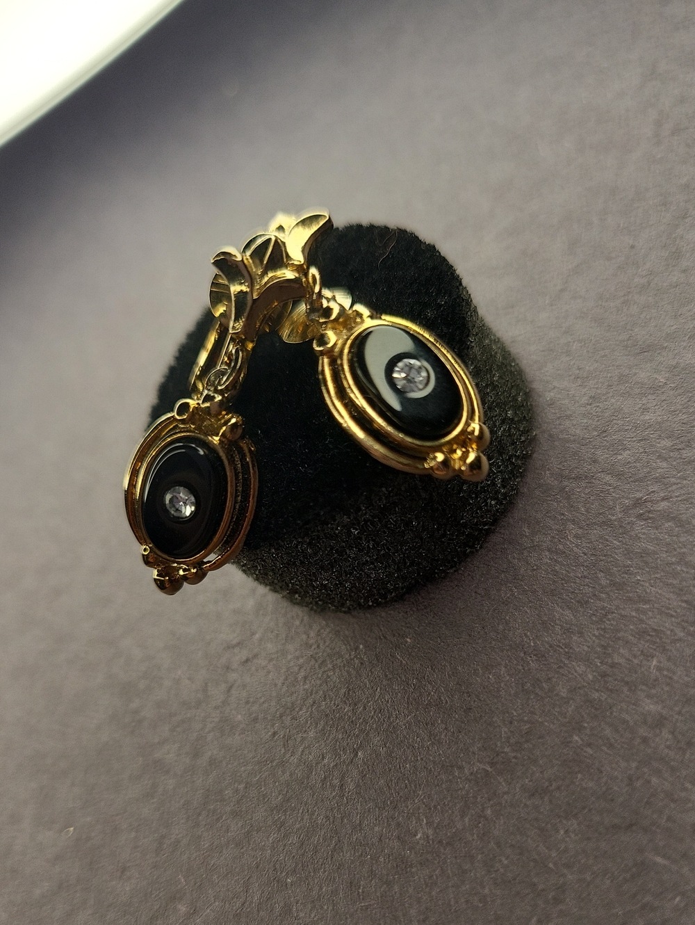 Avon Gold-Tone Earrings with Black Centers and Crystal